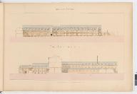 Élévation du bâtiment C / Coupe et élévation sur la ligne AB. [Imprimerie royale 1841]