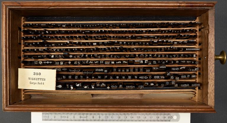 Boîte de poinçons typographiques : ornement vignette