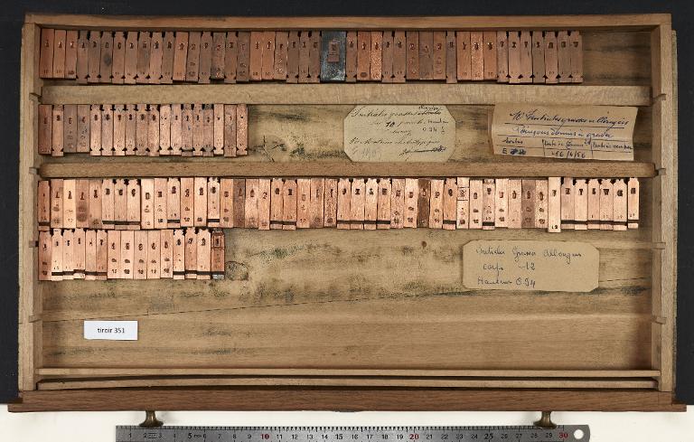 Tiroir de matrices : grasse allongée , initiale