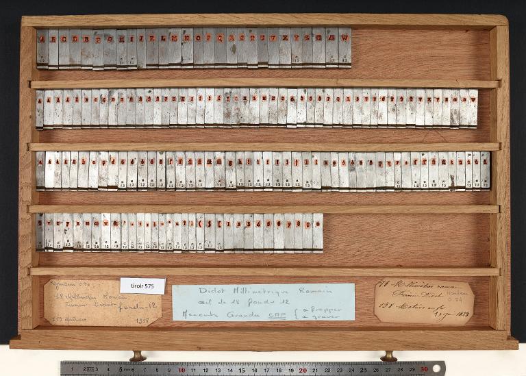 Tiroir de matrices : Didot millimétrique corps 18 , romain