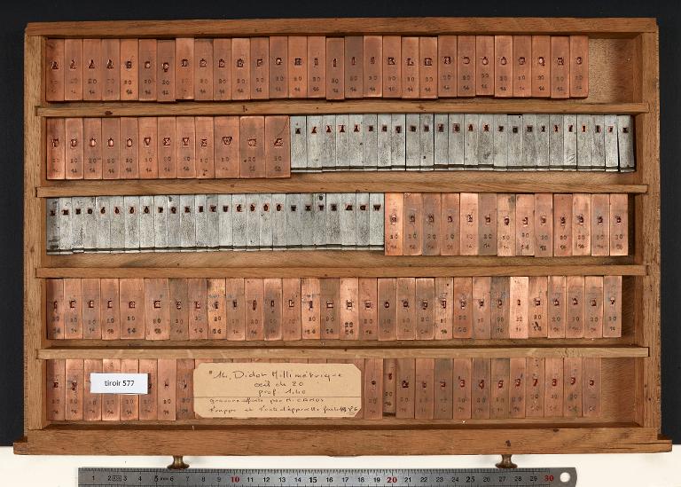 Tiroir de matrices : Didot millimétrique corps 20 , romain