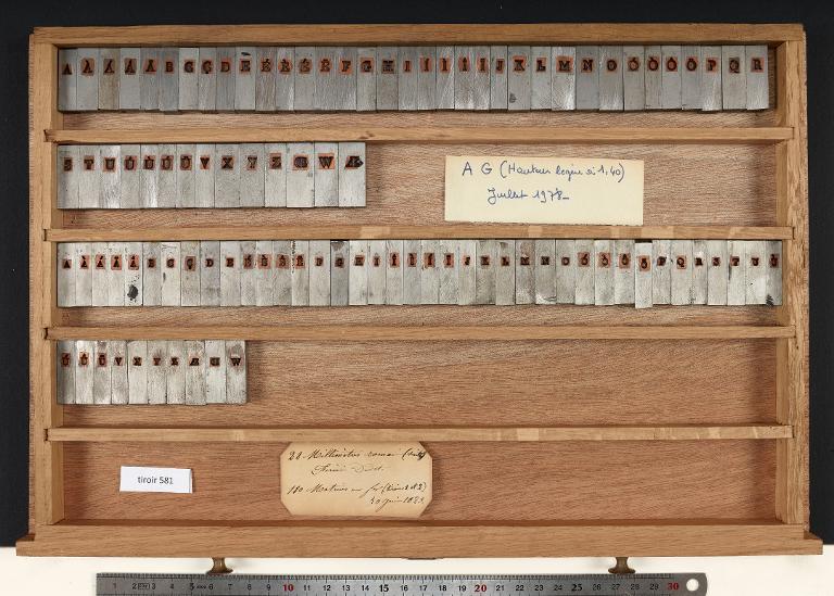 Tiroir de matrices : Didot millimétrique corps 28 , romain