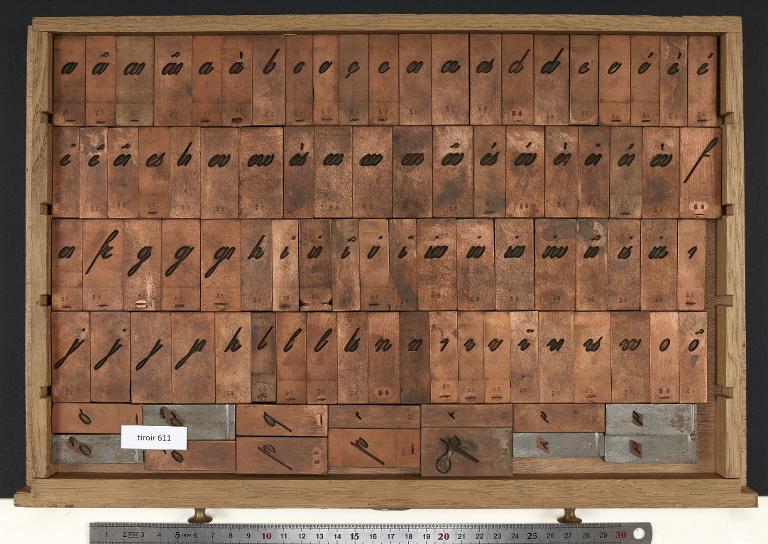 Tiroir de matrices : anglaise Didot corps 56