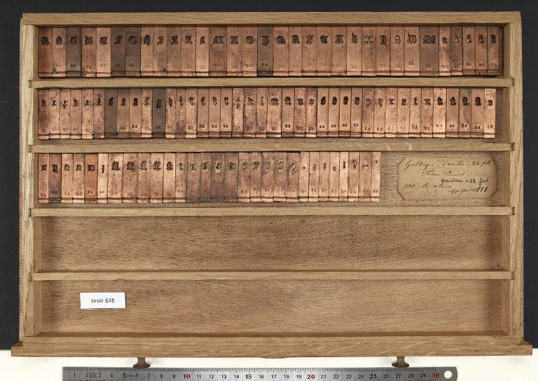 Tiroir de matrices : gothique d'écriture corps 24